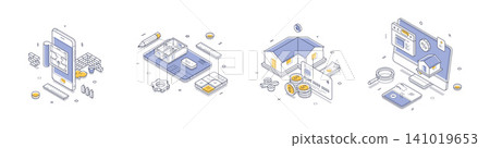 Real Estate Finance And Architectural Planning Technology Isometric Vector Illustration Set Real Estate Finance And Architectural Planning Technology Isometric Vector Illustration Set 141019653