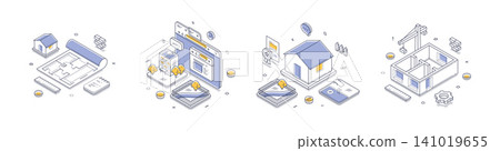 Modern Urban Property Planning And Construction Isometric Vector Illustration Set 141019655