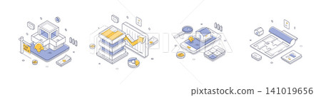 Real Estate Market Analytics And Property Investment Isometric Vector Illustration Set Real Estate Market Analytics And Property Investment Isometric Vector Illustration Set 141019656