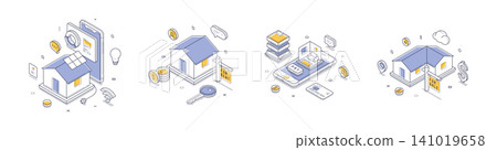 Smart Home Technology And Real Estate Market Isometric Vector Illustration Set Smart Home Technology And Real Estate Market Isometric Vector Illustration Set 141019658