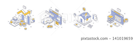 Property Investment And Digital Real Estate Market Isometric Vector Illustration Set 141019659