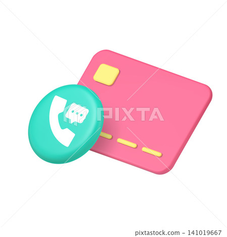 3d Realistic Icon Pink Bank Card With Blue Phone Message Communication Symbol 3d Realistic Icon Pink Bank Card With Blue Phone Message Communication Symbol 141019667