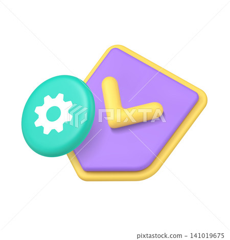 3d Realistic Icon Blue Shield With Checkmark And Green Gear Settings Symbol 3d Realistic Icon Blue Shield With Checkmark And Green Gear Settings Symbol 141019675