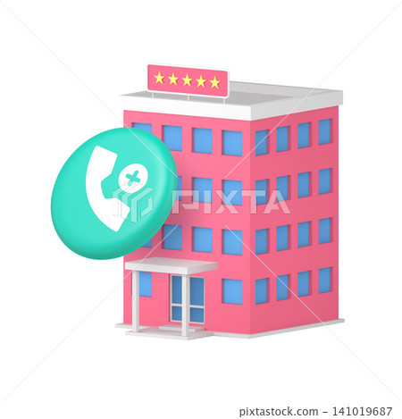 3d Realistic Icon Pink Hotel Building With Mint Green Phone Add Contact Symbol 3d Realistic Icon Pink Hotel Building With Mint Green Phone Add Contact Symbol 141019687