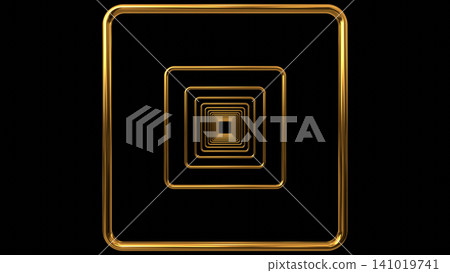 multiple square shaped gold metal tunnel overlay background 3D Rendering multiple square shaped gold metal tunnel overlay background 3D Rendering 141019741