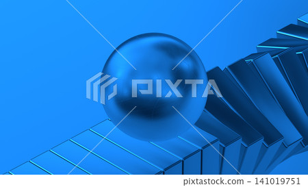 rolling blue ball on the spinning boxes 3D Rendering 141019751