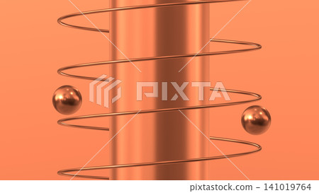 sliding two metal ball on the bronze metal electromagnetic levitation coil 3D Rendering sliding two metal ball on the bronze metal electromagnetic levitation coil 3D Rendering 141019764