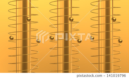 floating metal sphere on the three gold electromagnetic levitation coil 3D Rendering floating metal sphere on the three gold electromagnetic levitation coil 3D Rendering 141019796