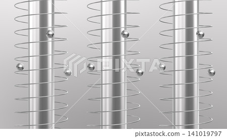floating metal sphere on the three silver electromagnetic levitation coil 3D Rendering floating metal sphere on the three silver electromagnetic levitation coil 3D Rendering 141019797