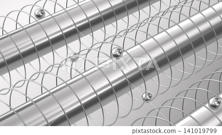 Floating silver metal beads on the electromagnetic levitation coil 3D Rendering 141019799