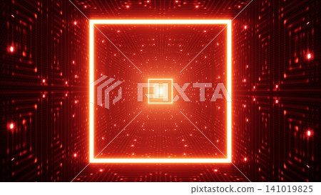 Glowing Red Orange Square Light Tunnel VJ Art 141019825