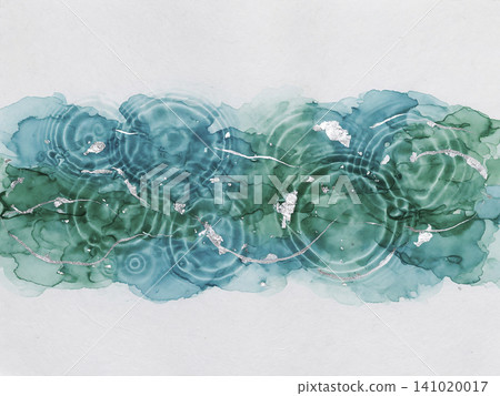 A background featuring watercolor ripples in cyan and emerald green, and silver leaf, spreads across the center. A background featuring watercolor ripples in cyan and emerald green, and silver leaf, spreads across the center. 141020017