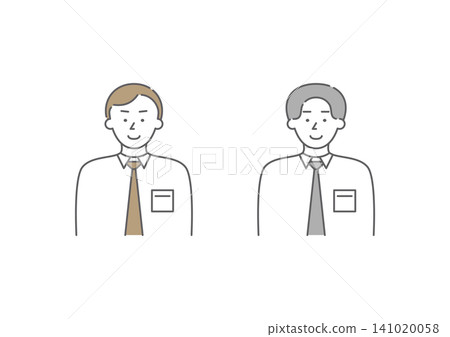 A set of illustrations (brown and gray) of two businessmen with the "joy" expression from the range of emotions. A set of illustrations (brown and gray) of two businessmen with the "joy" expression from the range of emotions. 141020058