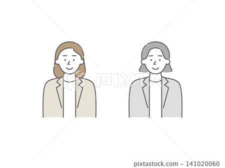 A set of illustrations (brown and gray) of two businesswomen with the expression of "joy" from the range of emotions. A set of illustrations (brown and gray) of two businesswomen with the expression of "joy" from the range of emotions. 141020060