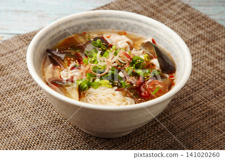 Spicy somen noodles with pork and eggplant Spicy somen noodles with pork and eggplant 141020260