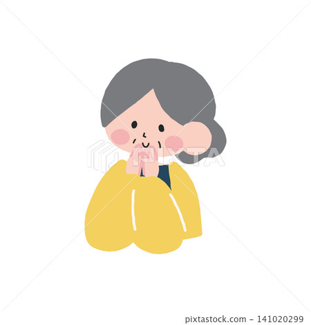 一位老年女性在獲得滿意解決方案後的上半身示意圖。 一位老年女性在獲得滿意解決方案後的上半身示意圖。 141020299