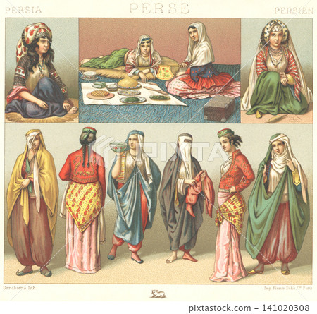 Illustration of Persian traditional clothing Illustration of Persian traditional clothing 141020308