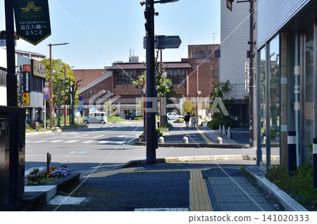 Omihachiman Station North Exit, Boomerang Street, and surrounding streetscape in Shiga Prefecture Omihachiman Station North Exit, Boomerang Street, and surrounding streetscape in Shiga Prefecture 141020333