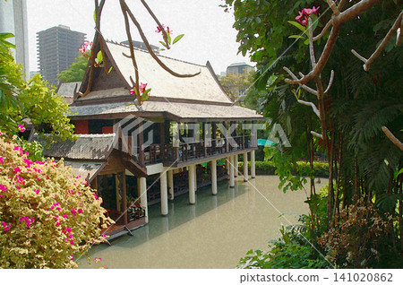 泰國素安帕卡宮 (Suan Pakkad Palace) 是一棟歷史悠久的木質高腳屋建築,坐落在寧靜的池塘岸邊,景色優美。 泰國素安帕卡宮 (Suan Pakkad Palace) 是一棟歷史悠久的木質高腳屋建築,坐落在寧靜的池塘岸邊,景色優美。 141020862