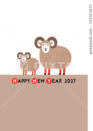 Happy New Year 2027 (Reiwa 9th Year) Year of the Sheep Sheep Illustration New Year's Card Template Happy New Year 2027 (Reiwa 9th Year) Year of the Sheep Sheep Illustration New Year's Card Template 141021671