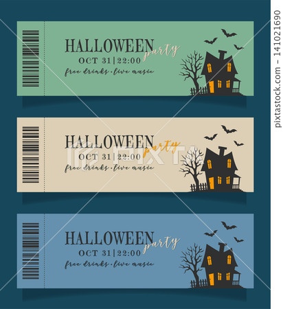 event entrance tickets collection with spooky house vector illustration. event entrance tickets collection with spooky house vector illustration. 141021690