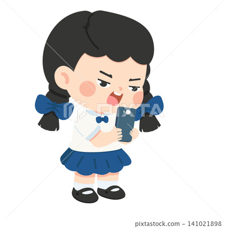 Angry Girl Student Looking at Smartphone Angry Girl Student Looking at Smartphone 141021898