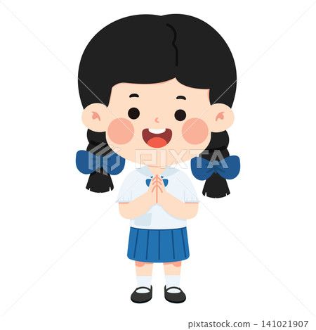 Smiling School Girl Greeting With Wai Smiling School Girl Greeting With Wai 141021907