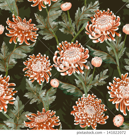 Floral vintage seamless pattern with vintage chrysanthemum seamless background for floral wallpaper, textile, fabric, poster, package. batanic illustration. Floral vintage seamless pattern with vintage chrysanthemum seamless background for floral wallpaper, textile, fabric, poster, package. batanic illustration. 141022072