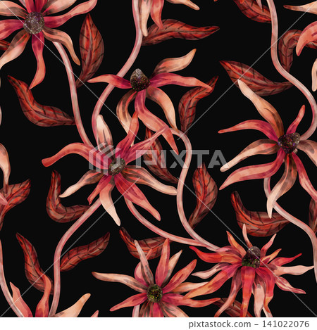 Floral seamless pattern with wild flowers. Echinacea. Daisies. Watercolor. Seamless background for floral wallpaper, textile, fabric, poster, packaging. Botanical illustration. Floral seamless pattern with wild flowers. Echinacea. Daisies. Watercolor. Seamless background for floral wallpaper, textile, fabric, poster, packaging. Botanical illustration. 141022076