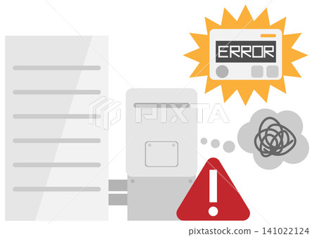 An illustration showing an error message and not working for a home battery storage system. An illustration showing an error message and not working for a home battery storage system. 141022124