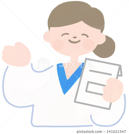 Illustration of a female doctor holding medicine Illustration of a female doctor holding medicine 141022347
