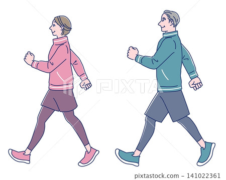 A stylish senior couple taking a walk. 141022361