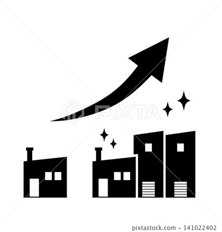 An upward-pointing arrow and a factory icon indicate the company's growth and improved performance. An upward-pointing arrow and a factory icon indicate the company's growth and improved performance. 141022402