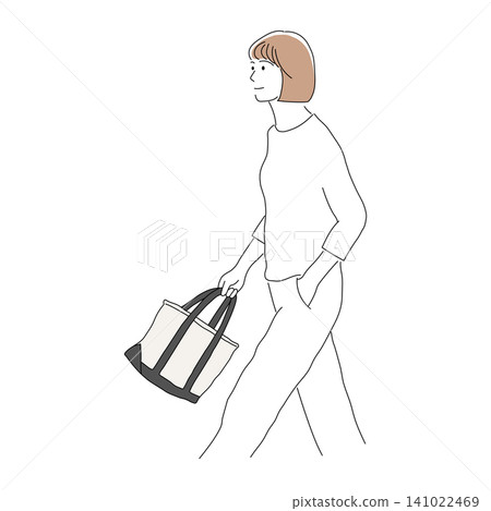 A woman enjoying health through walking: Well-being lifestyle illustration A woman enjoying health through walking: Well-being lifestyle illustration 141022469