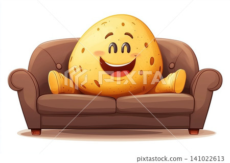 Happy cartoon couch potato with a cheerful expression, idiom visualisation Happy cartoon couch potato with a cheerful expression, idiom visualisation 141022613