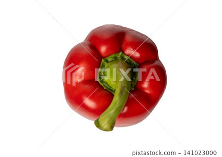 Red bell pepper placed on a white background showing its shape and color Red bell pepper placed on a white background showing its shape and color 141023000