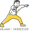 A male employee pointing straight ahead 141023110