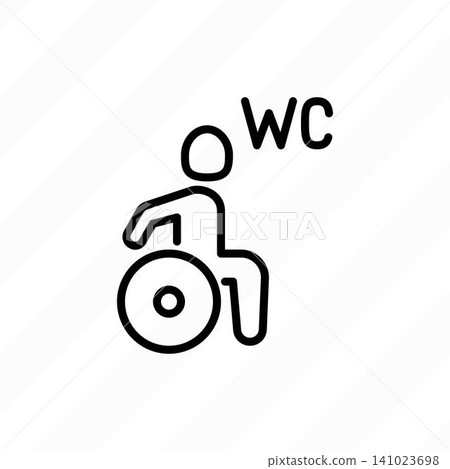 Wheelchair accessible toilet icon for barrier-free public restroom. Thin line icon. Public restroom adapted for disabled. Vector illustration. 141023698