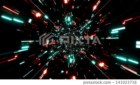 Flowing cyan and red color cyber technology data particles Flowing cyan and red color cyber technology data particles 141023716