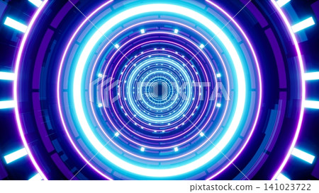 Futuristic technology tunnel background with multiple circular neon lights Futuristic technology tunnel background with multiple circular neon lights 141023722