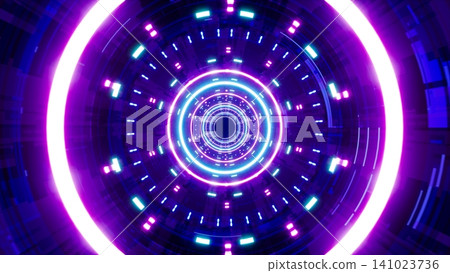 Glowing Neon cyber tunnel art composed of simple shapes Glowing Neon cyber tunnel art composed of simple shapes 141023736
