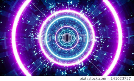Glowing Neon Light Cyber Tunnel Portal Glowing Neon Light Cyber Tunnel Portal 141023737