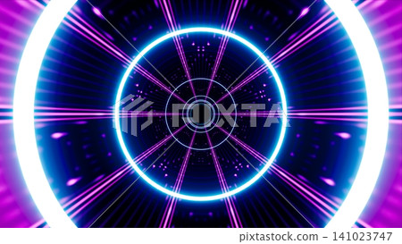 Multiple light beams and looping circle light waves extending within VJ space Multiple light beams and looping circle light waves extending within VJ space 141023747