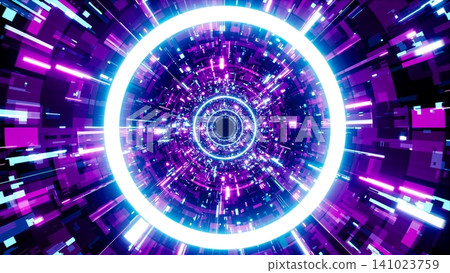 Blue Neon Circle Light in the Mechanical Tunnel Blue Neon Circle Light in the Mechanical Tunnel 141023759
