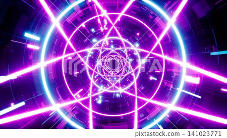 Cyber-pattern tunnel where multiple neon beams intersect geometrically Cyber-pattern tunnel where multiple neon beams intersect geometrically 141023771