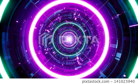 Pulsing Circle Neon Light in Cyber Tunnel Pulsing Circle Neon Light in Cyber Tunnel 141023940
