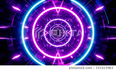 Shiny Neon Beam in the Sci Fi Pattern Tunnel Shiny Neon Beam in the Sci Fi Pattern Tunnel 141023963