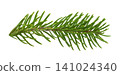 Realistic fir tree branch with textured green needles, presented in close-up view on a clear PNG background for versatility. 141024340