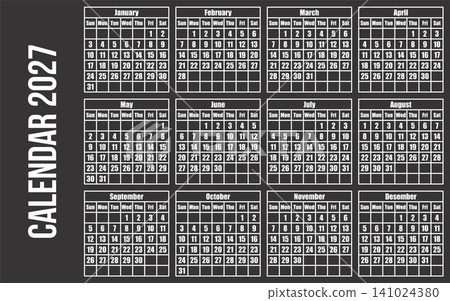 Modern style 2027 annual calendar template with elegant dark background. 141024380