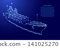 container ship from futuristic polygonal blue lines and glowing stars for banner, poster, greeting card 141025270